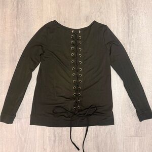 Pink Clover Green Lace-Up Long Sleeve Top